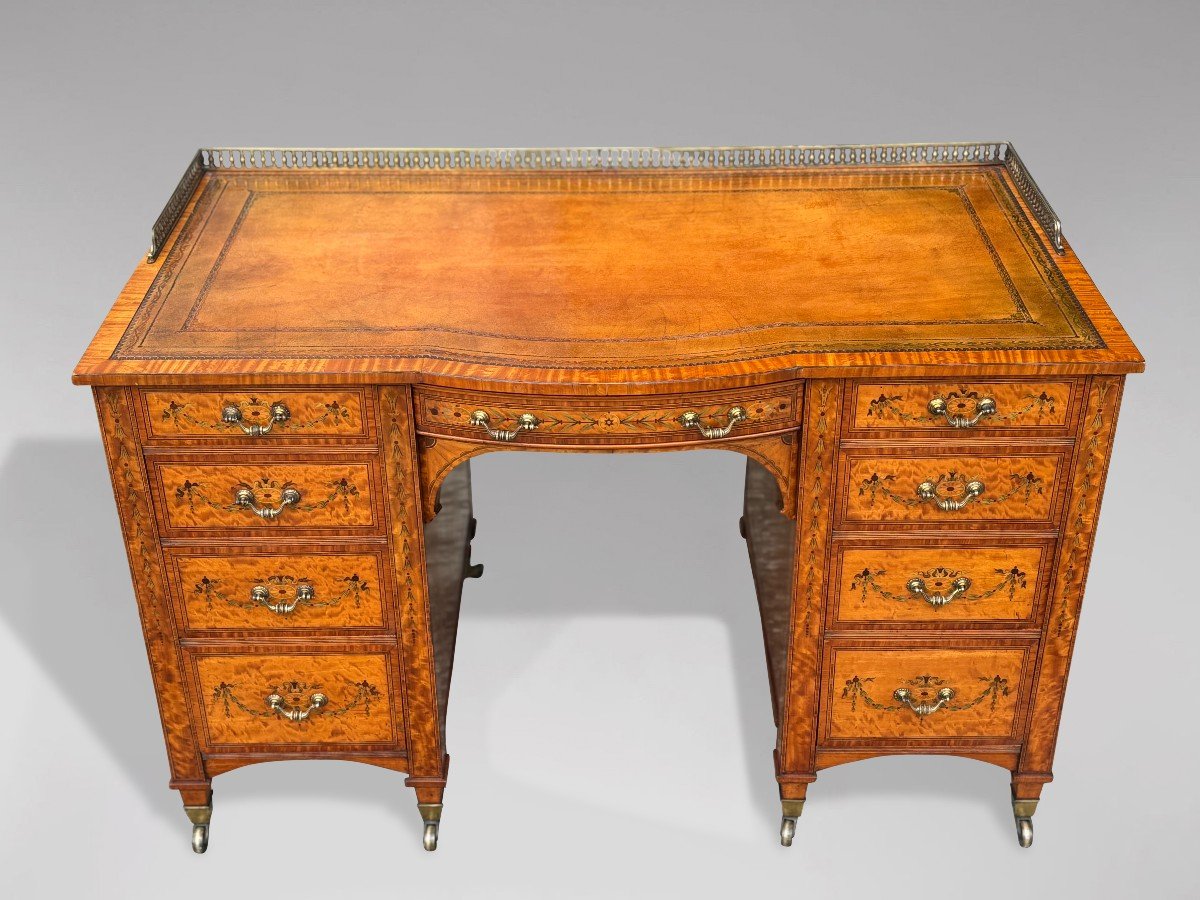 19th Century Satinwood & Marquetry Desk Stamped By Gillows