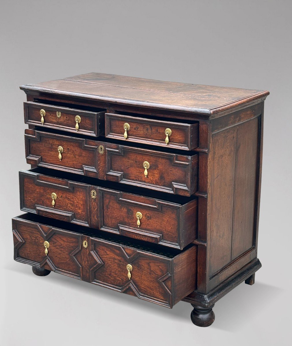 17th Century Charles II Period Oak Geometric Chest Of Drawers-photo-3