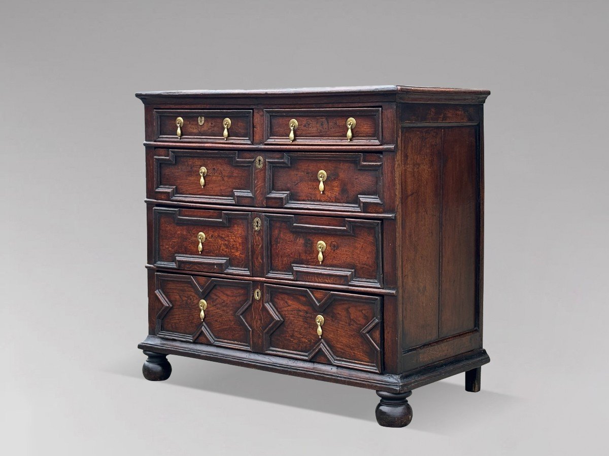 17th Century Charles II Period Oak Geometric Chest Of Drawers-photo-4