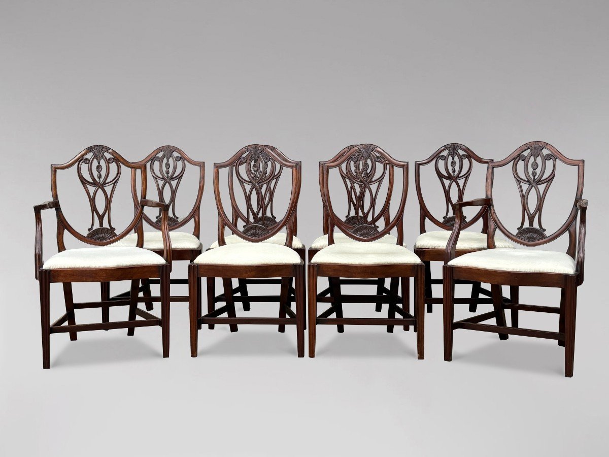 Set Of 8 19th Century Mahogany George Hepplewhite Dining Chairs-photo-7