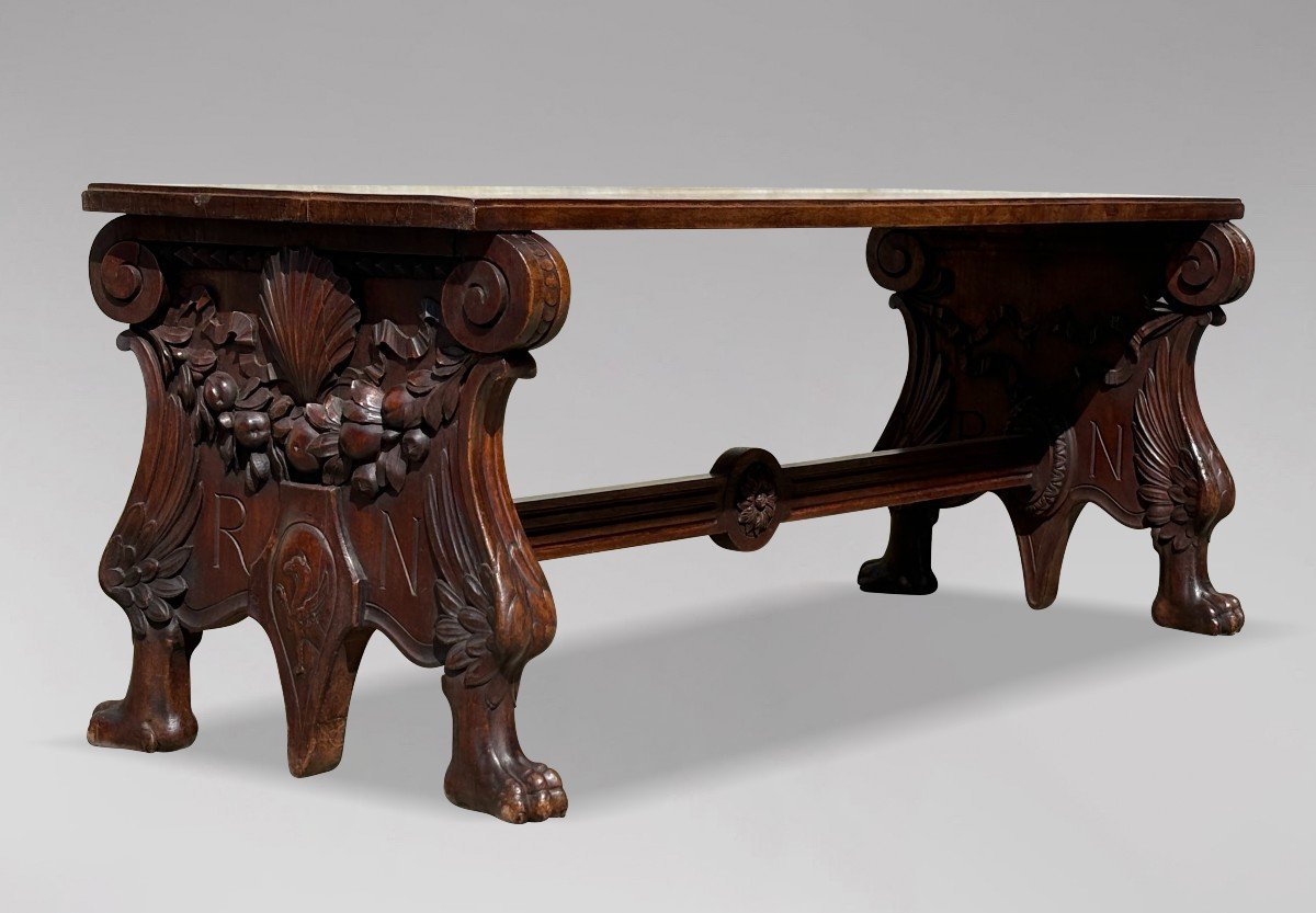 19th Century Carved Walnut Hall Bench-photo-3