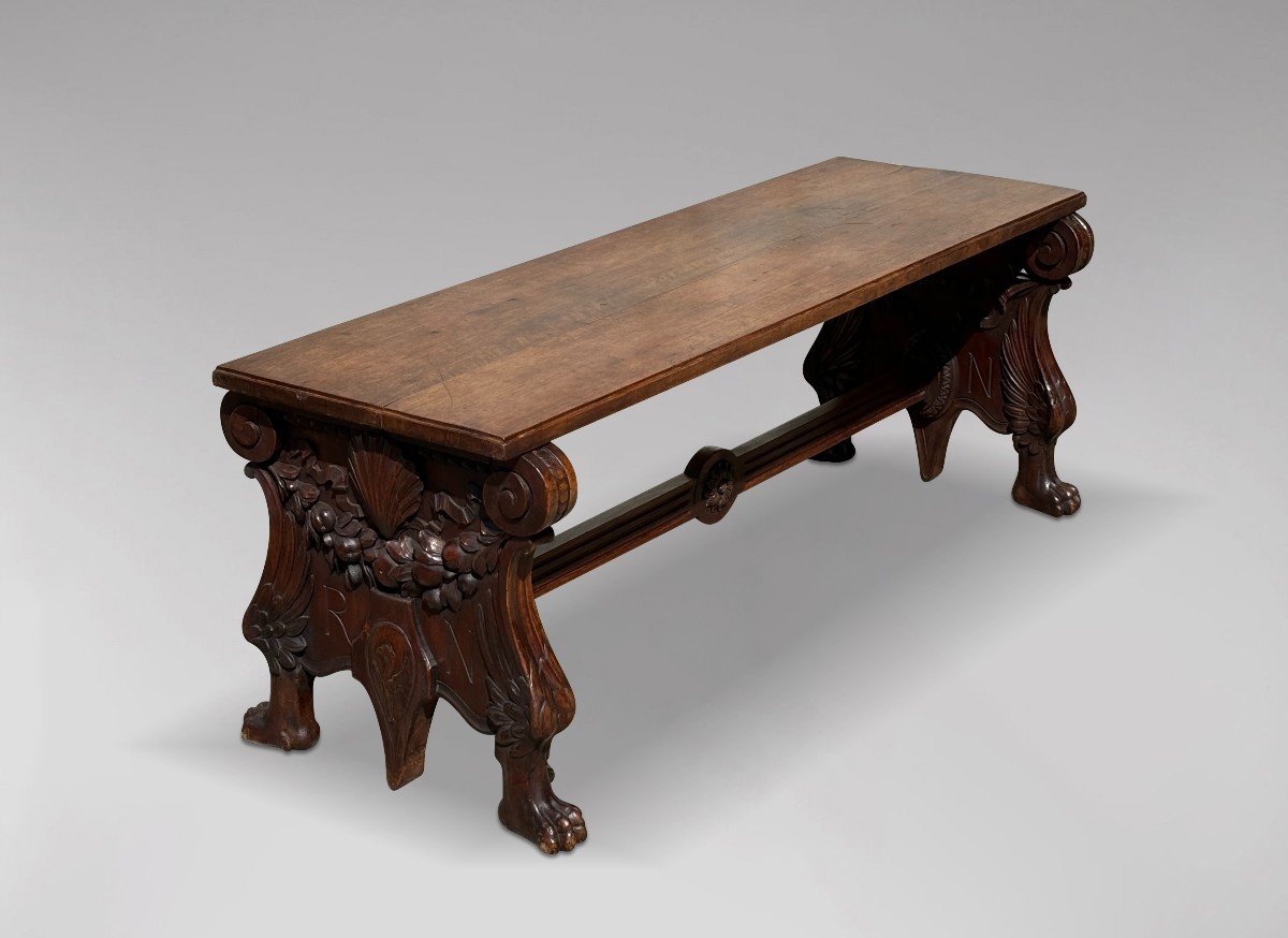 19th Century Carved Walnut Hall Bench