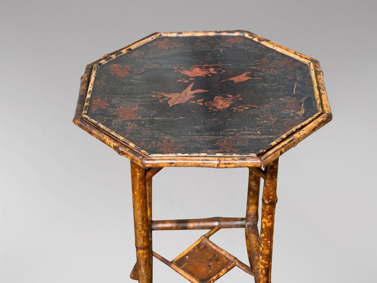 19th Century Octagon Hand Painted Tiger Bamboo Side Table-photo-4