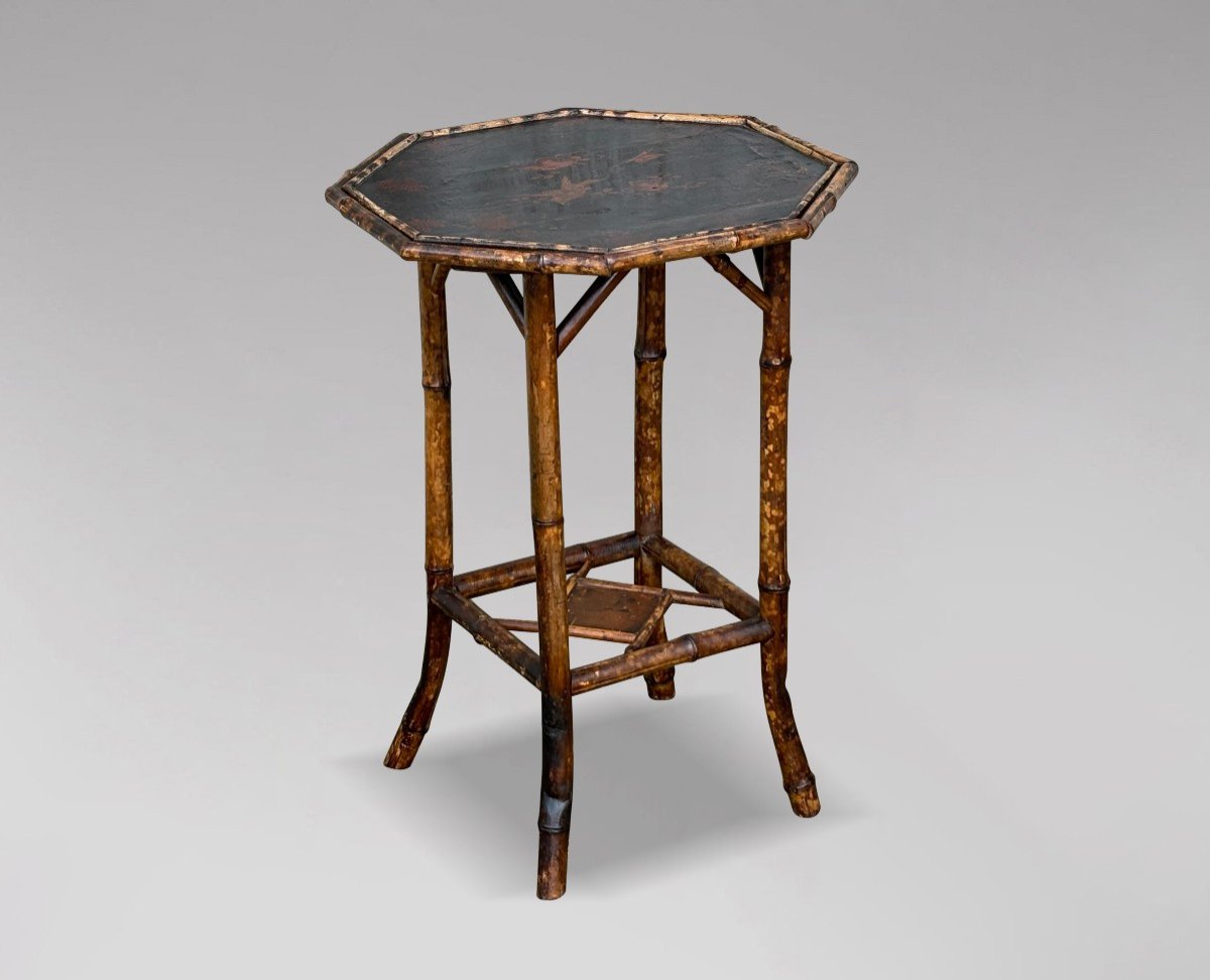 19th Century Octagon Hand Painted Tiger Bamboo Side Table