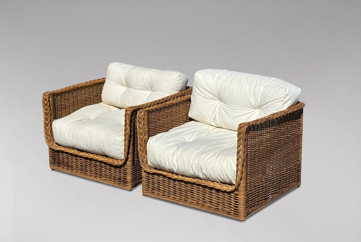 Paire de Fauteuils Italiens en Osier et Rotin-photo-4