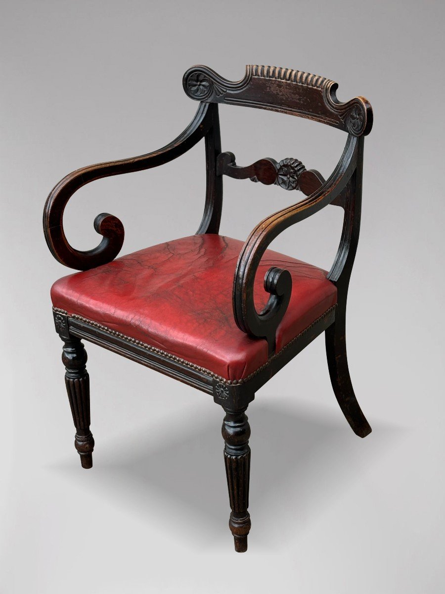 Fauteuil en Acajou et Cuir d'Époque George III du début du 19e siècle-photo-2