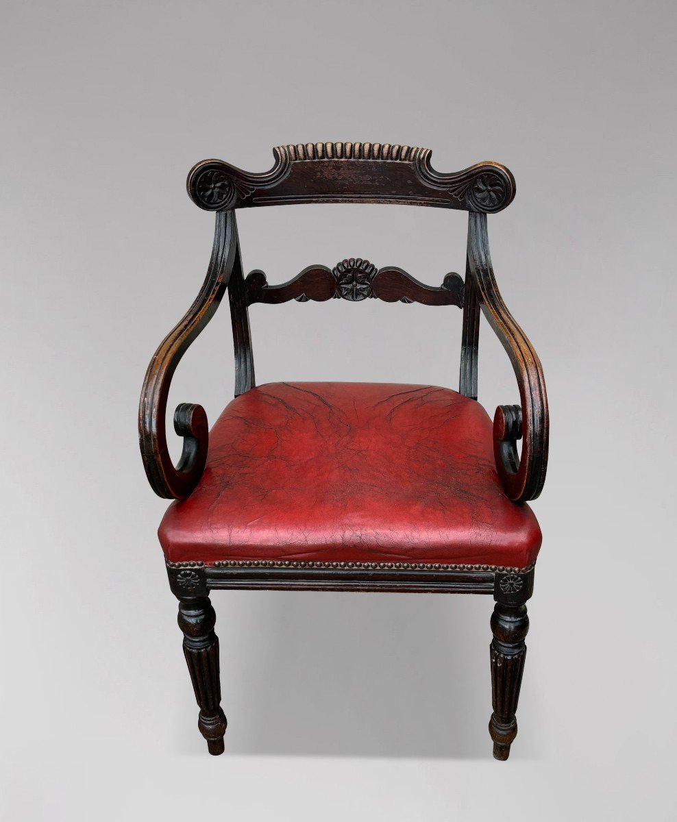 Fauteuil en Acajou et Cuir d'Époque George III du début du 19e siècle-photo-3