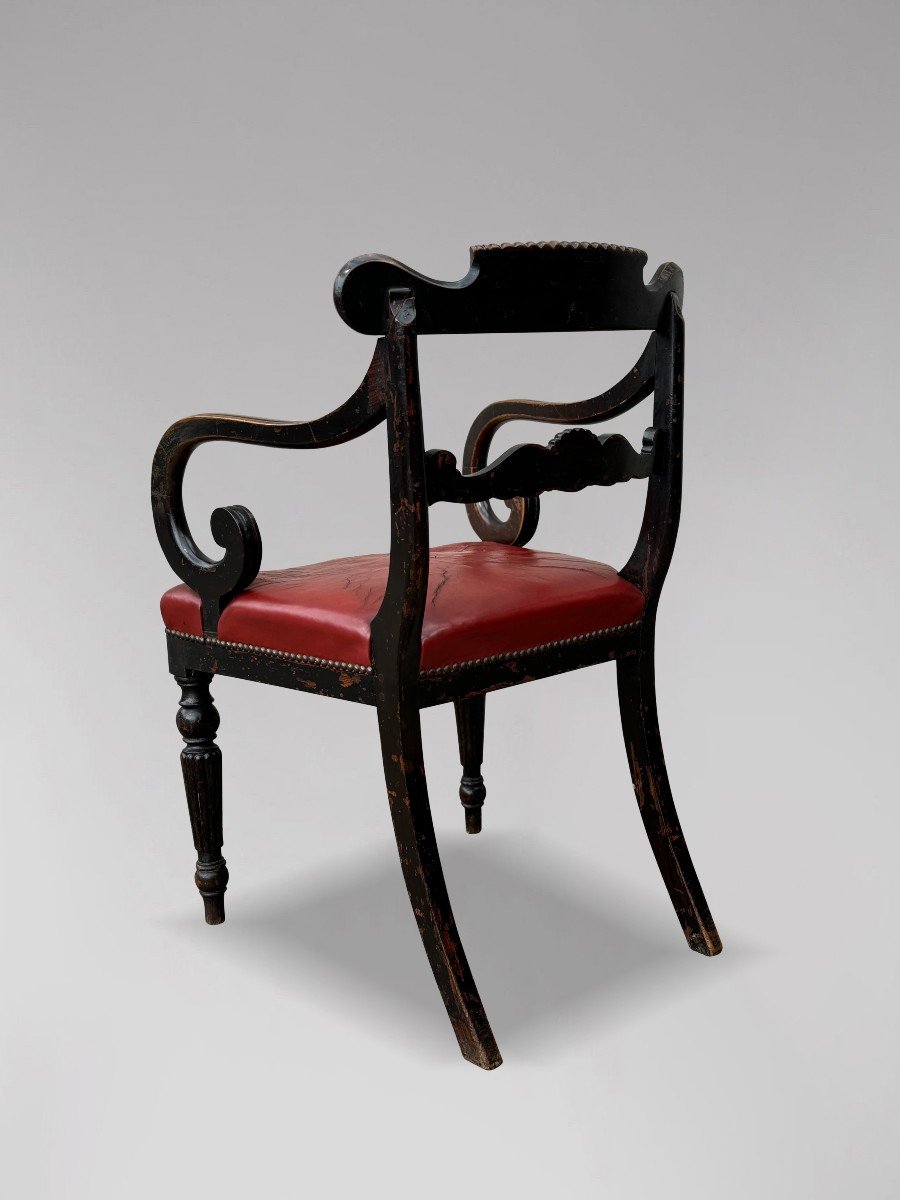 Fauteuil en Acajou et Cuir d'Époque George III du début du 19e siècle-photo-1