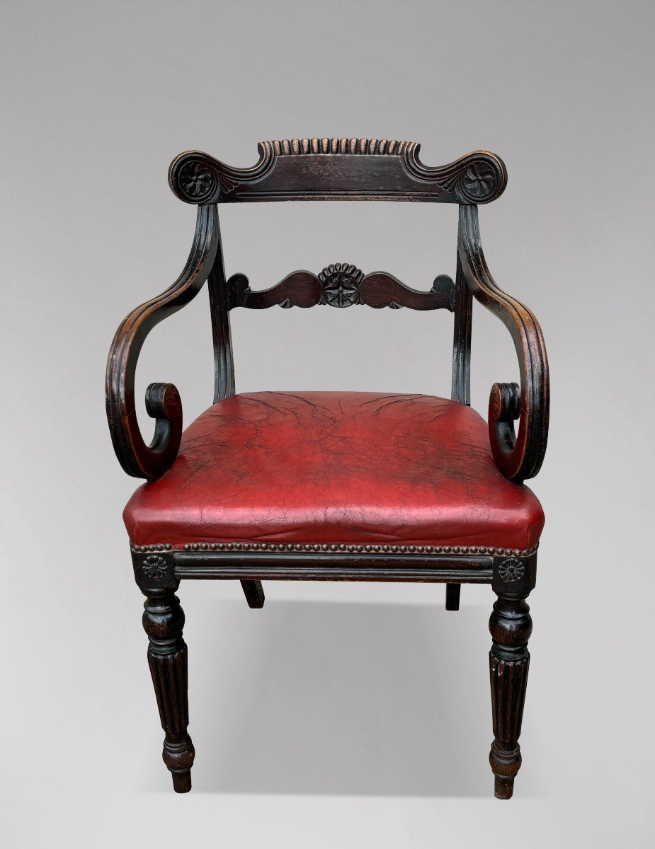 Fauteuil en Acajou et Cuir d'Époque George III du début du 19e siècle-photo-6