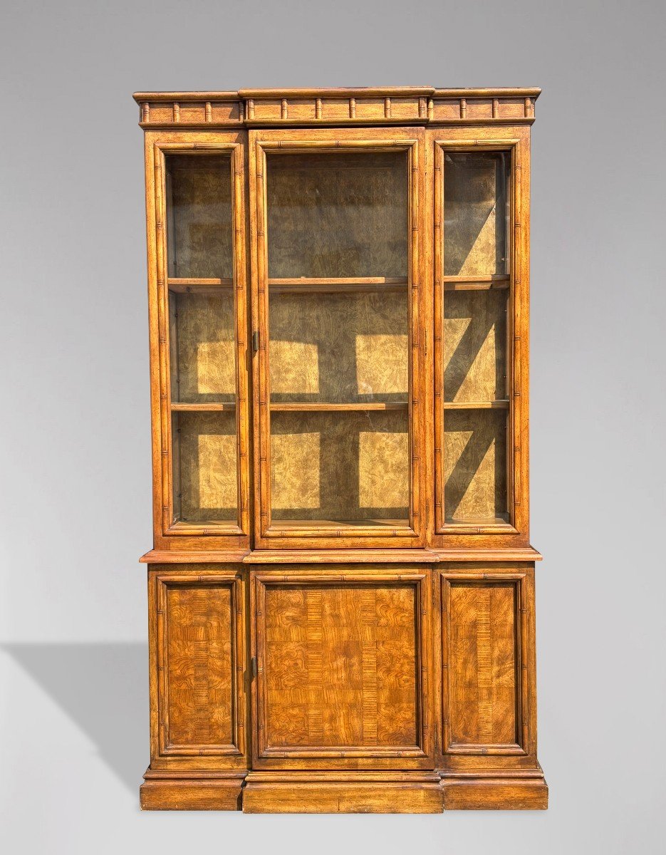 Mid-century Faux Bamboo Walnut Display Cabinet By Stanley Furniture-photo-2