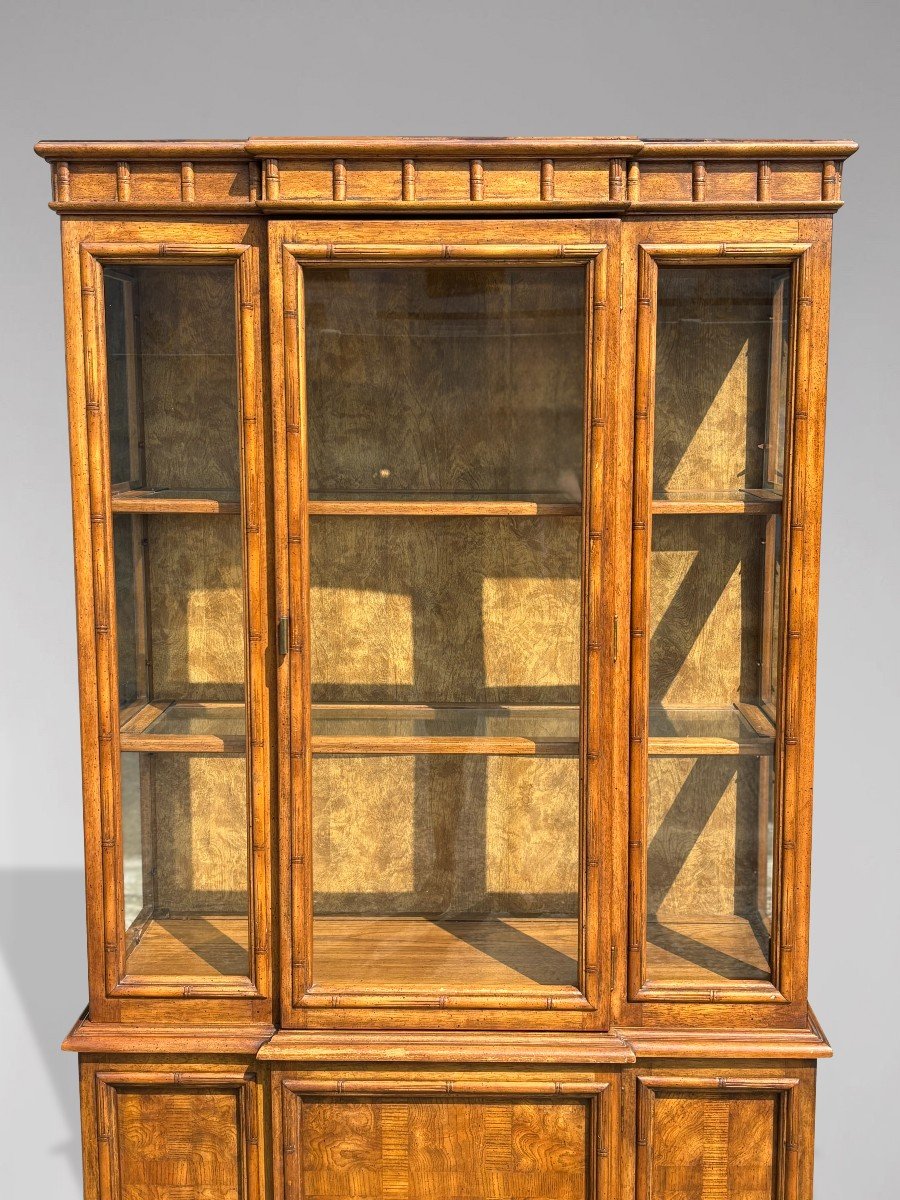 Mid-century Faux Bamboo Walnut Display Cabinet By Stanley Furniture-photo-3