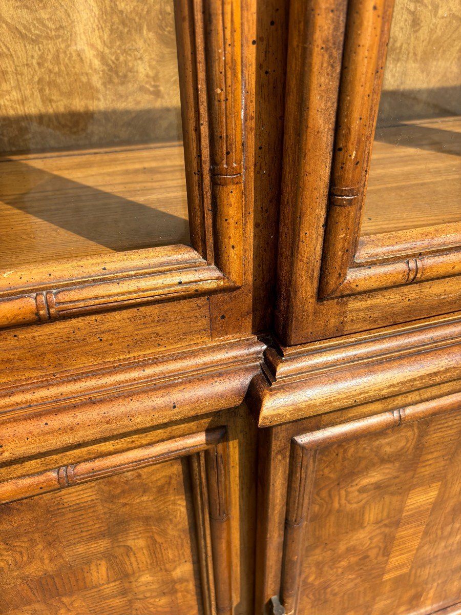 Mid-century Faux Bamboo Walnut Display Cabinet By Stanley Furniture-photo-5