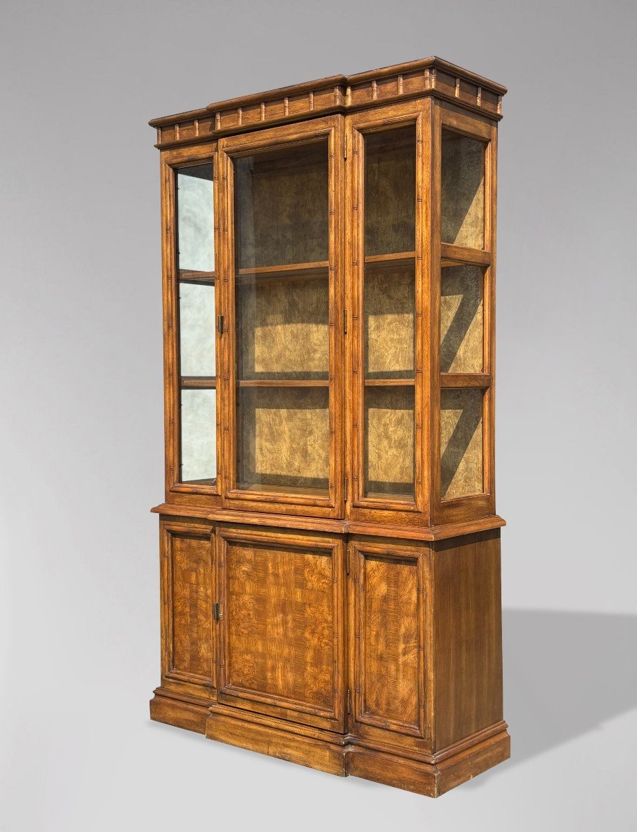 Mid-century Faux Bamboo Walnut Display Cabinet By Stanley Furniture