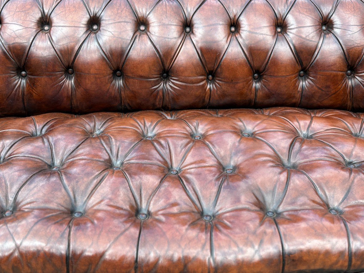 19ème Siècle, Canapé Chesterfield en Cuir Marron d'Époque Victorienne-photo-5