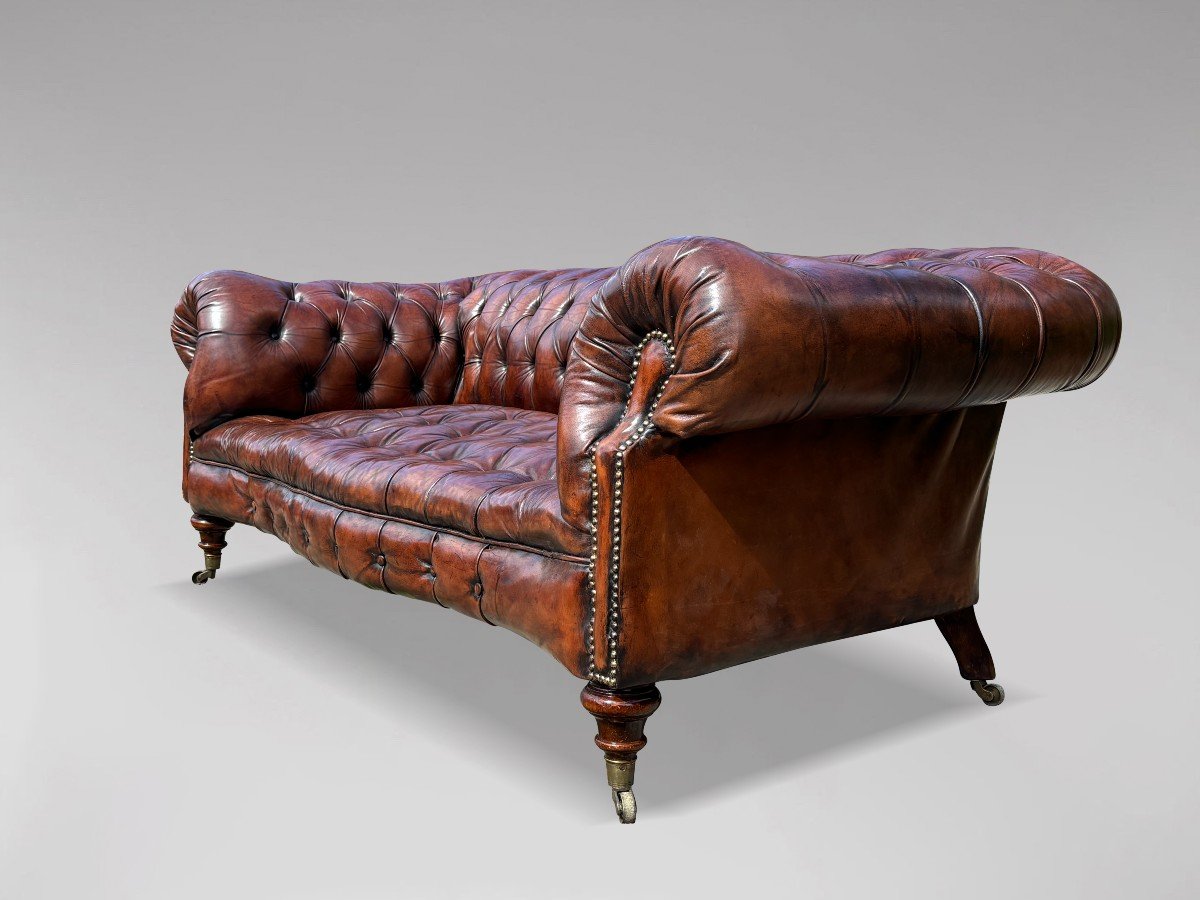 19ème Siècle, Canapé Chesterfield en Cuir Marron d'Époque Victorienne-photo-6