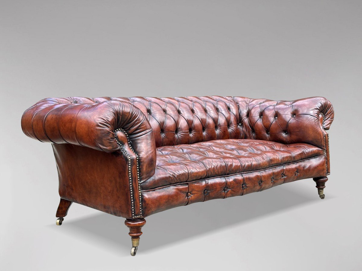 19ème Siècle, Canapé Chesterfield en Cuir Marron d'Époque Victorienne-photo-7