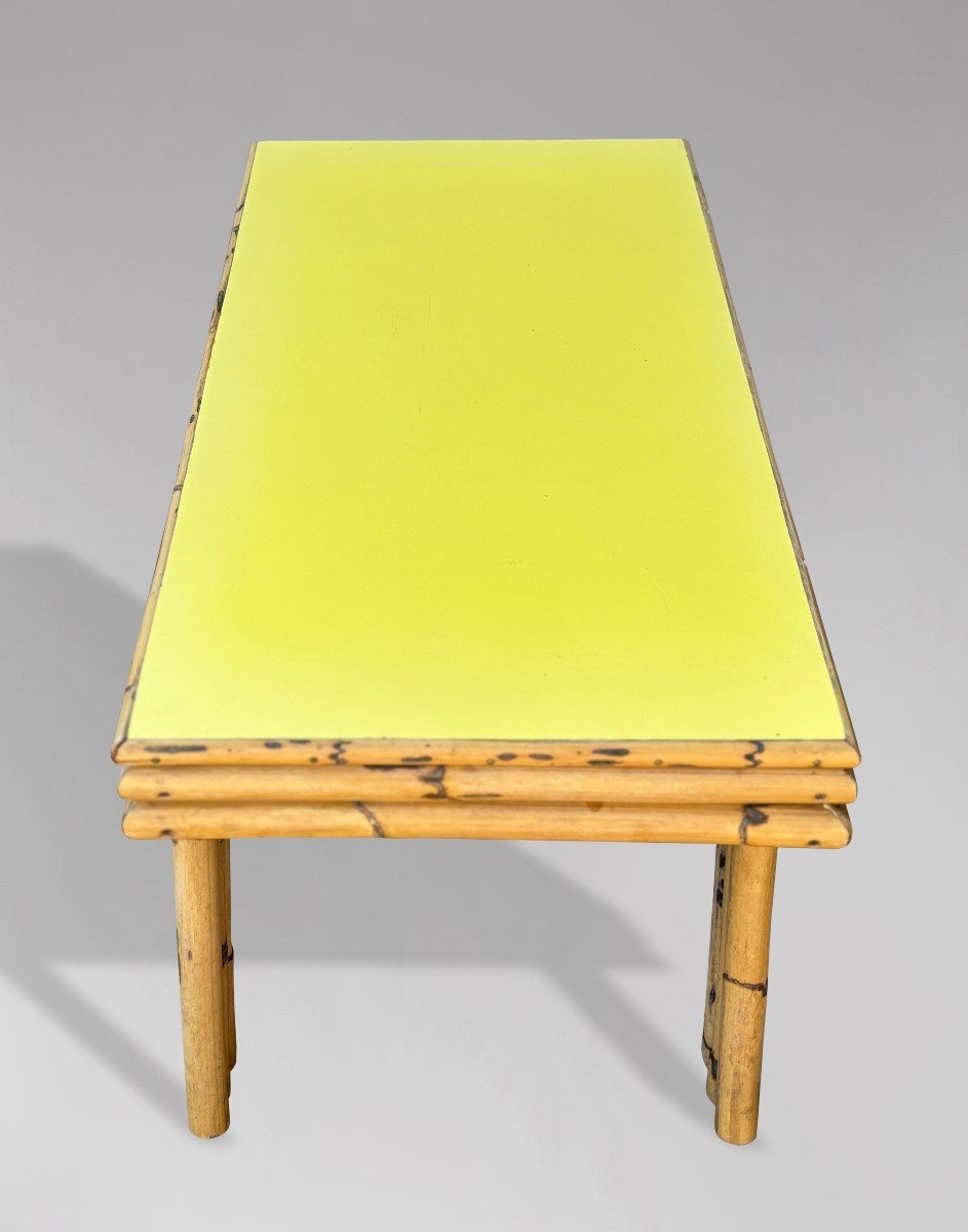 1970s Italian Bamboo With Yellow Formica Top Coffee Table-photo-1