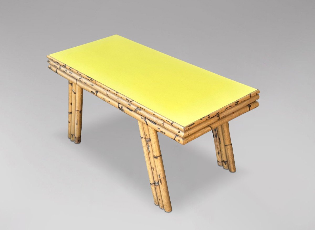 1970s Italian Bamboo With Yellow Formica Top Coffee Table-photo-2