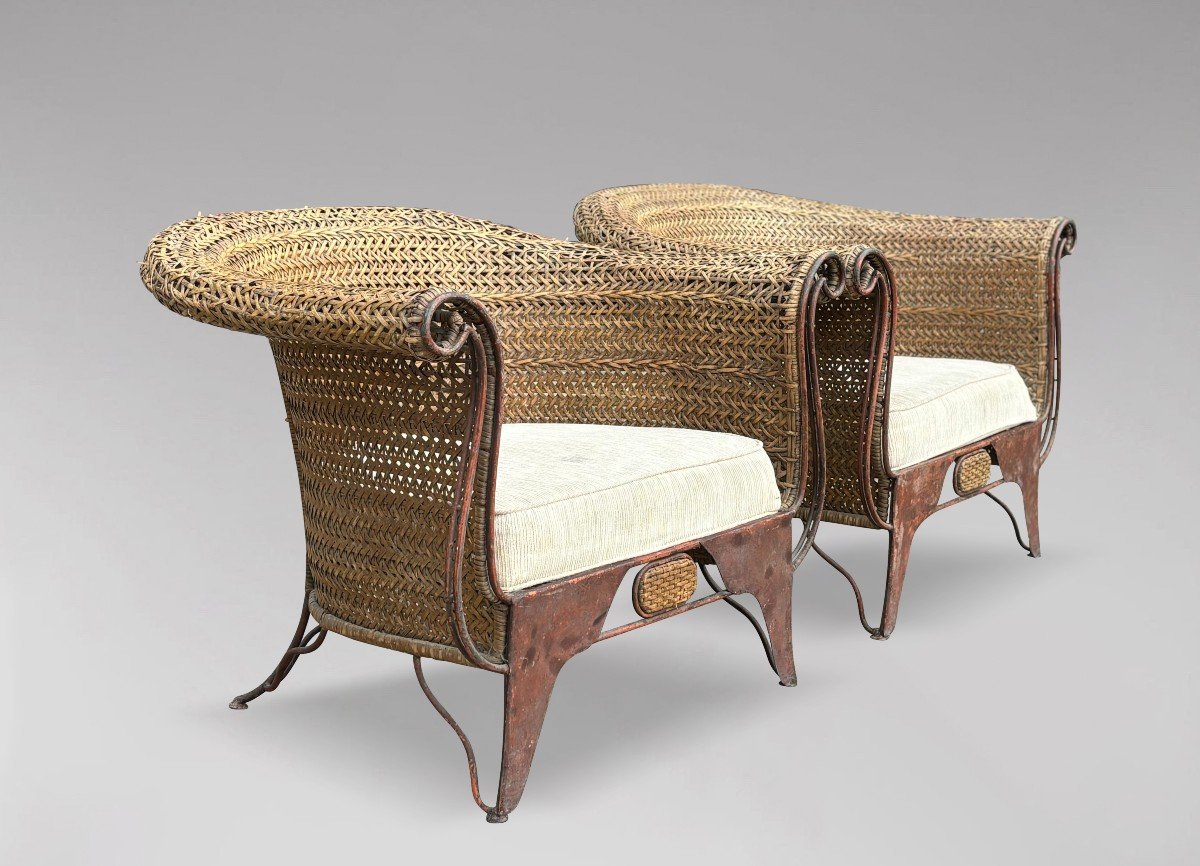 Paire de Fauteuils Lounge en Rotin Tressé des Années 1970