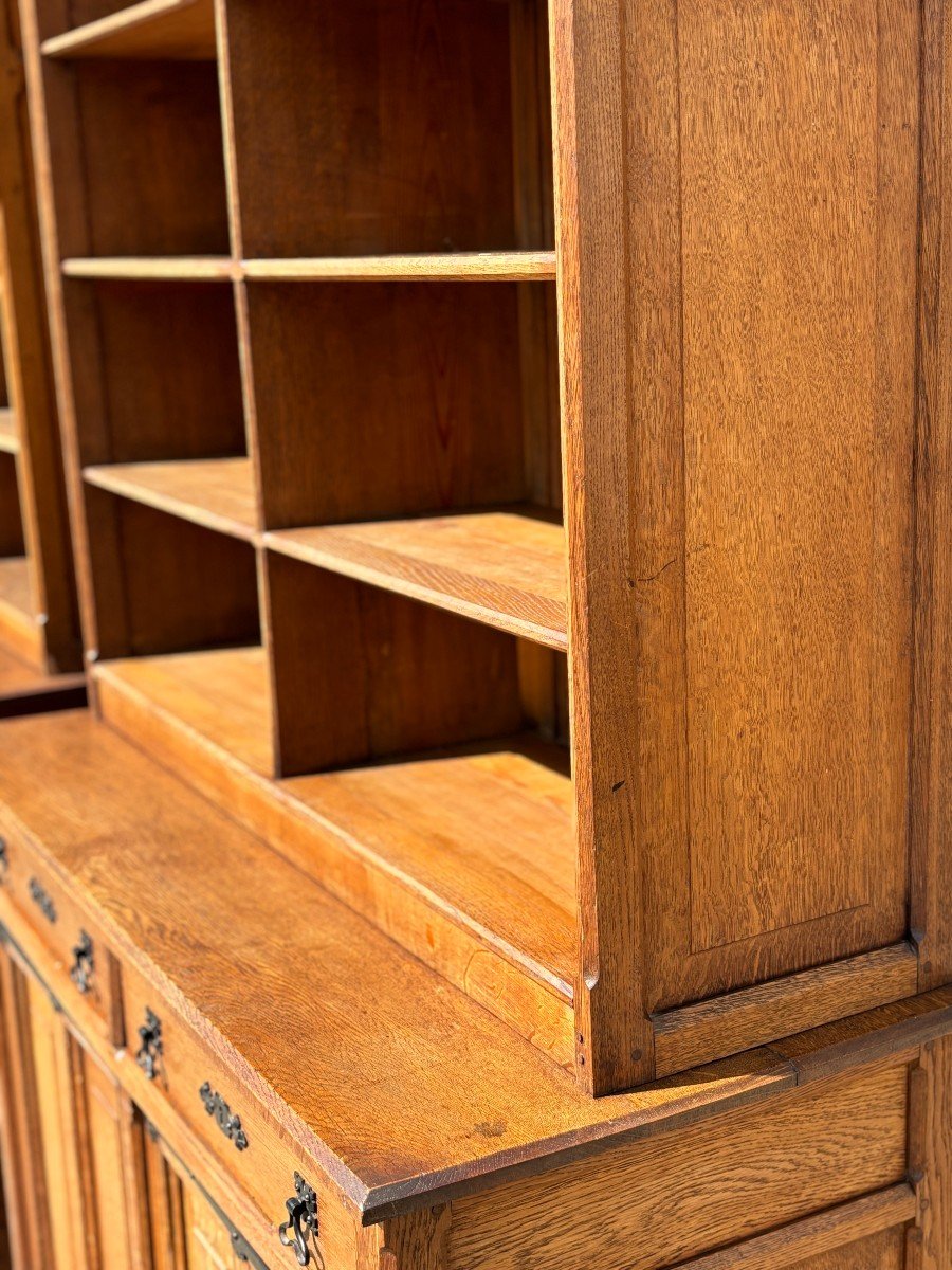 Pair Of Oak Arts And Crafts Tall Open Library Bookcases-photo-3