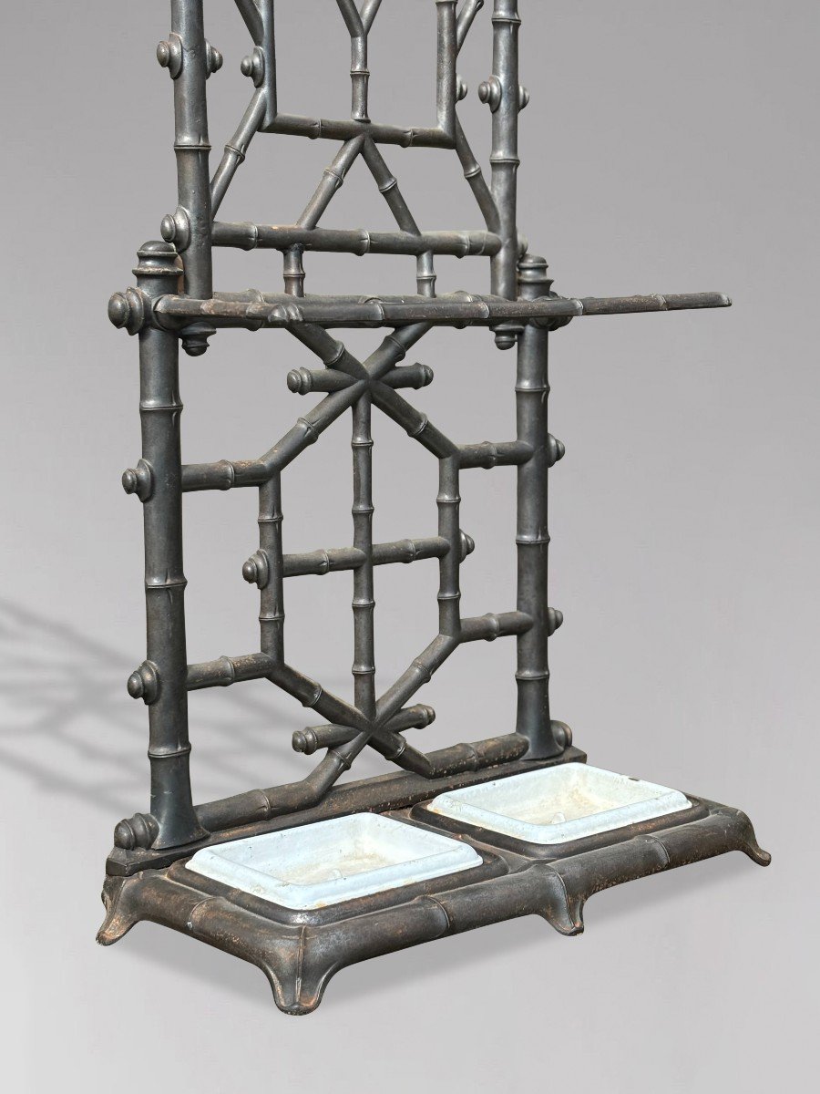 Early 20th Century French Faux Bamboo Cast Iron Hall Stand By Deville Pailliette, C.1900-photo-2