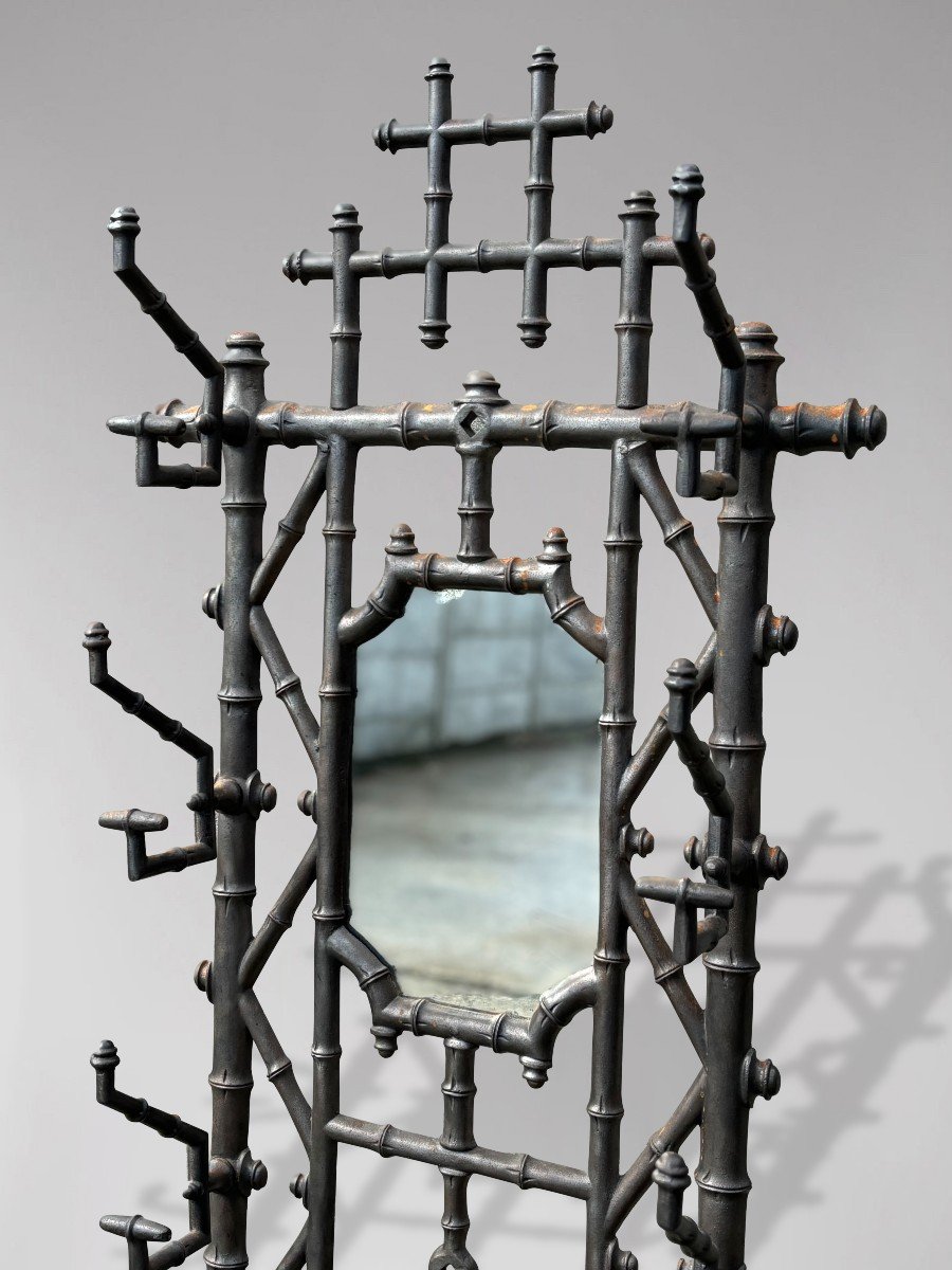 Early 20th Century French Faux Bamboo Cast Iron Hall Stand By Deville Pailliette, C.1900-photo-1