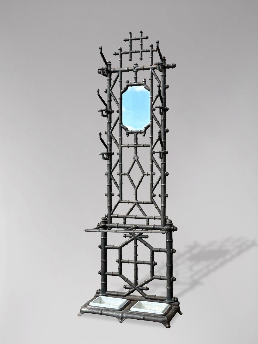 Early 20th Century French Faux Bamboo Cast Iron Hall Stand By Deville Pailliette, C.1900-photo-5