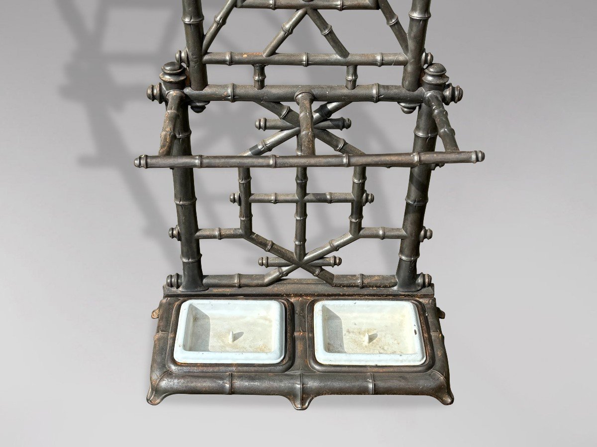 Early 20th Century French Faux Bamboo Cast Iron Hall Stand By Deville Pailliette, C.1900-photo-6