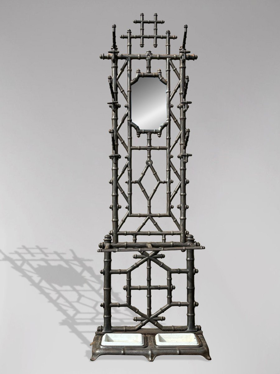 Early 20th Century French Faux Bamboo Cast Iron Hall Stand By Deville Pailliette, C.1900