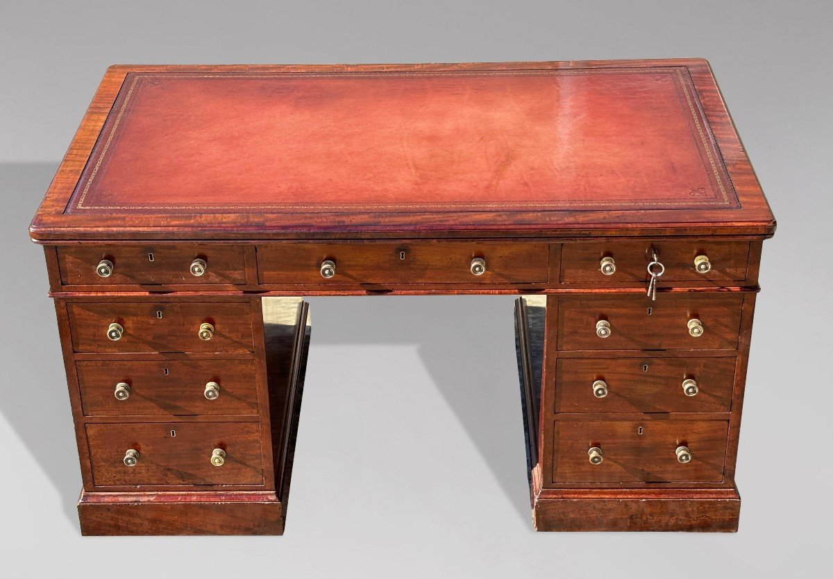 19th Century Mahogany Partners Desk Stamped By Holland & Sons-photo-2