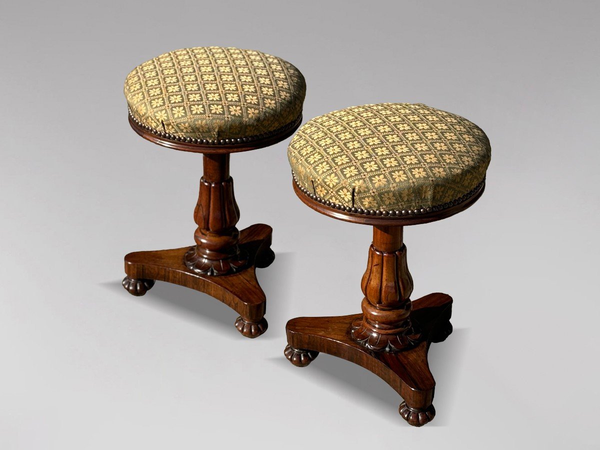 Pair Of 19th Century William IV Period Rosewood Piano Stools-photo-2