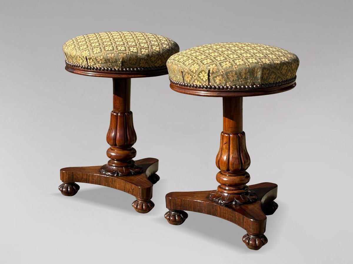 Pair Of 19th Century William IV Period Rosewood Piano Stools-photo-3