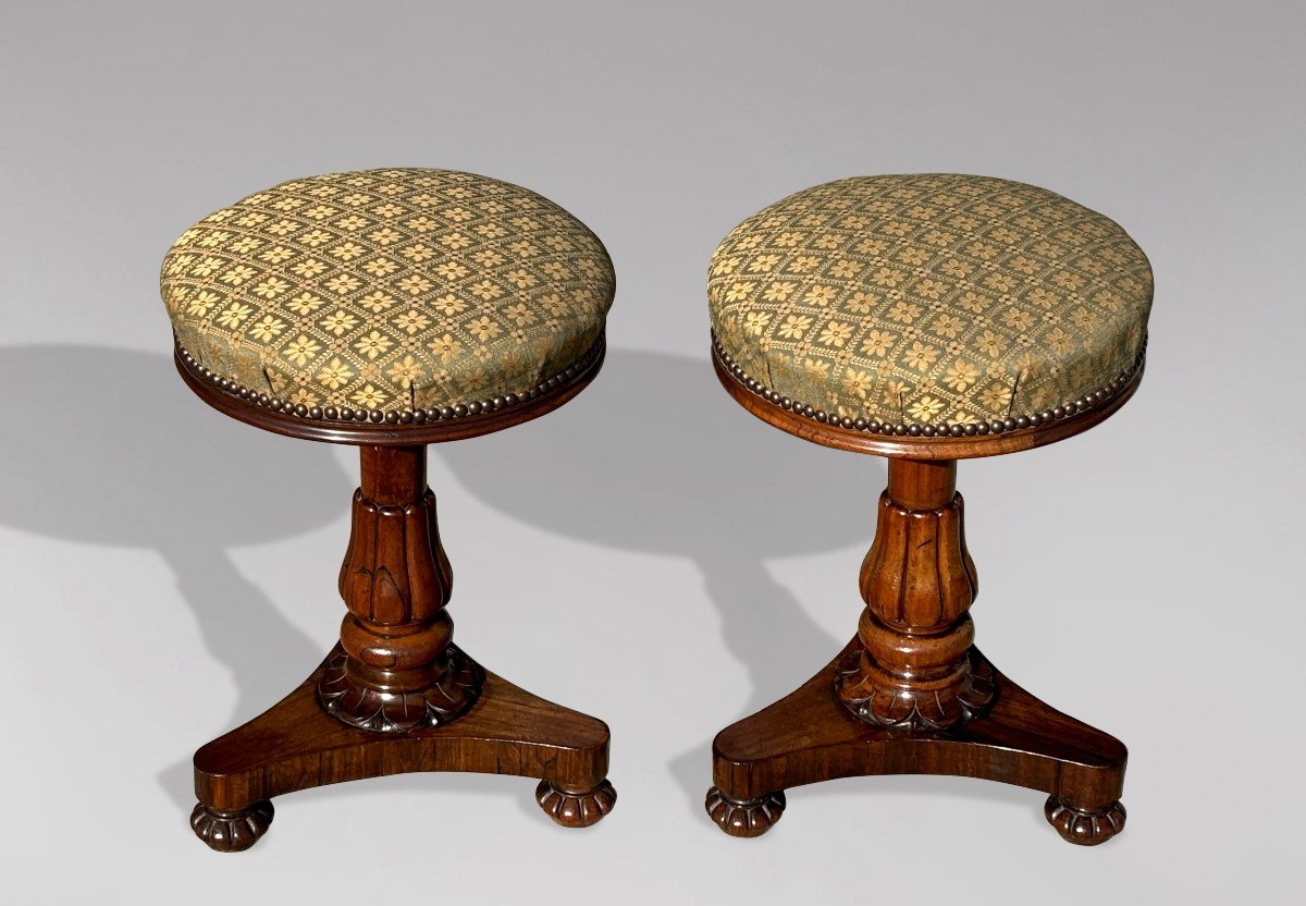 Pair Of 19th Century William IV Period Rosewood Piano Stools