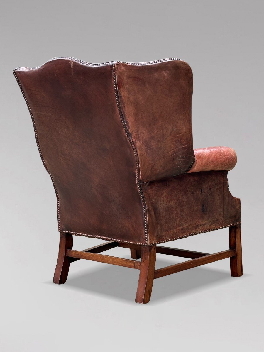 Untouched Late 19th Century Red Leather Wing Armchair-photo-2