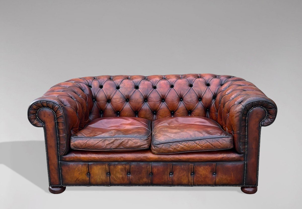 Early 20th Century Brown Leather Chesterfield Sofa-photo-4