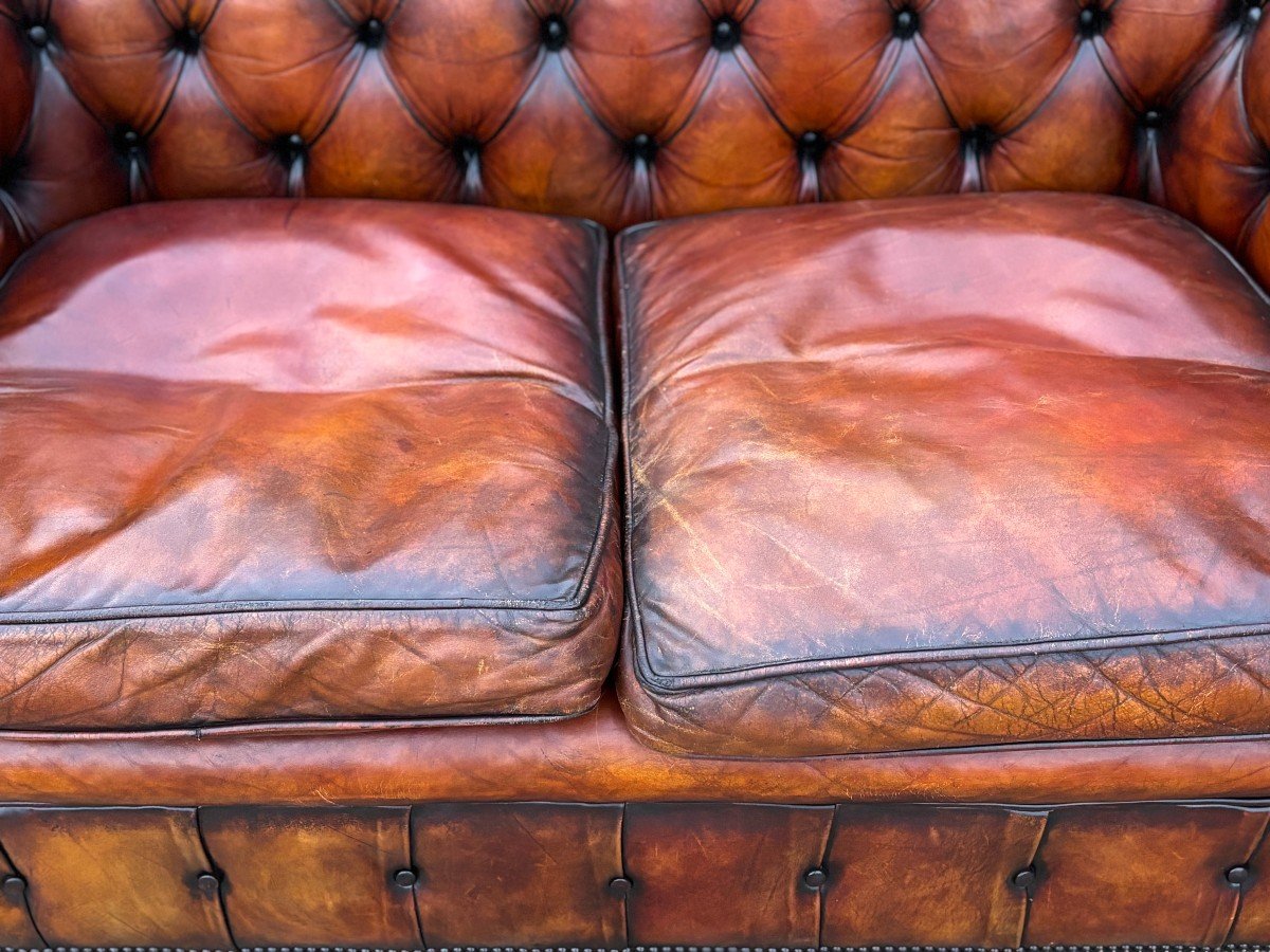 Early 20th Century Brown Leather Chesterfield Sofa-photo-2