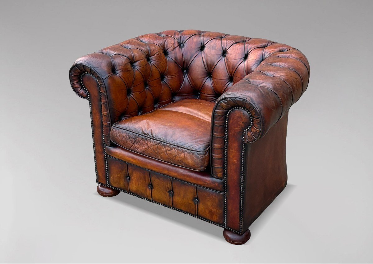 Early 20th Century Brown Leather Chesterfield Club Chair-photo-2