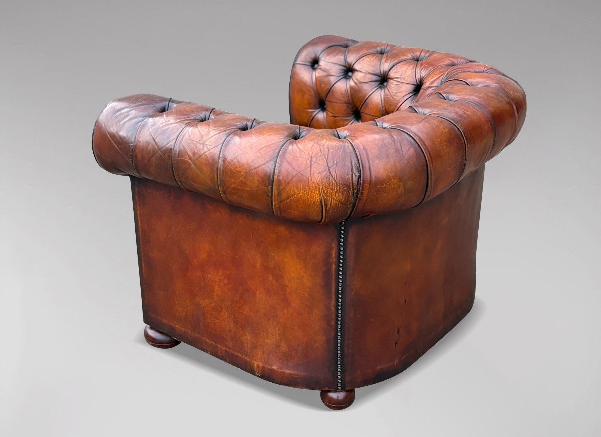 Early 20th Century Brown Leather Chesterfield Club Chair-photo-3