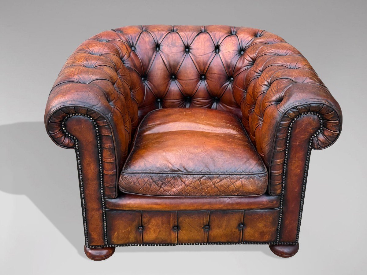 Fauteuil Club Chesterfield en Cuir Marron du Début du 20ème Siècle-photo-4