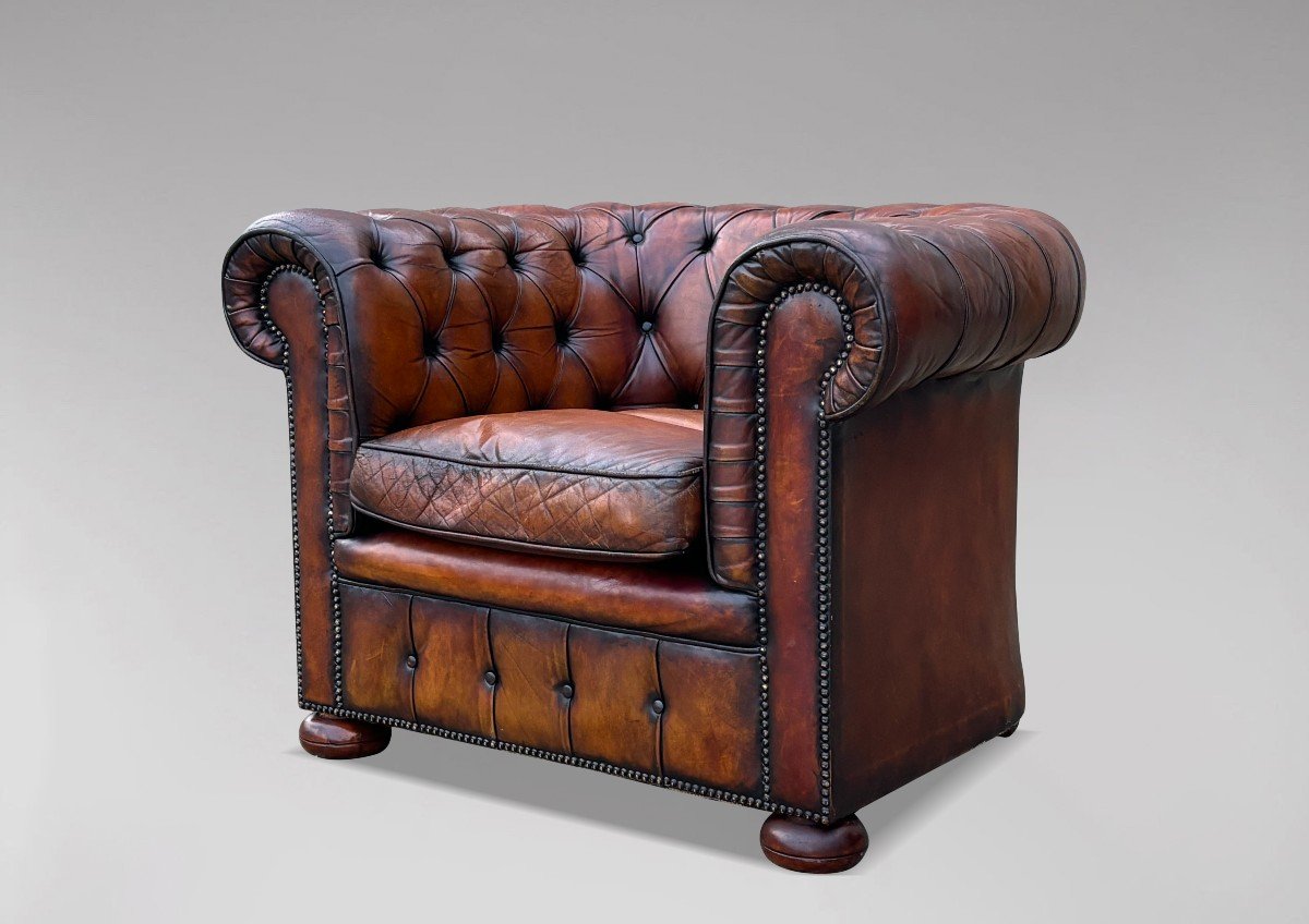 Early 20th Century Brown Leather Chesterfield Club Chair-photo-2