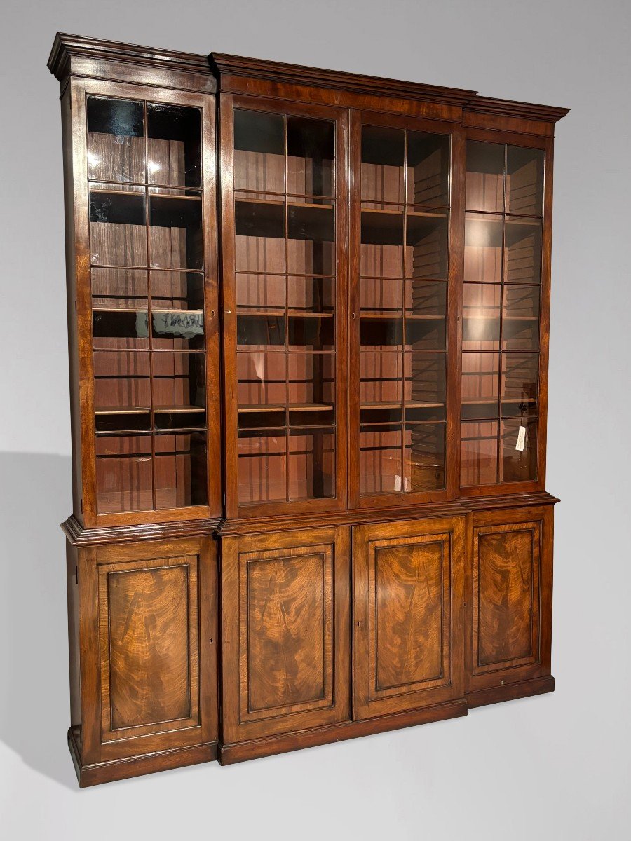 Early 19th Century Regency Period Mahogany 4-door Breakfront Library Bookcase-photo-2