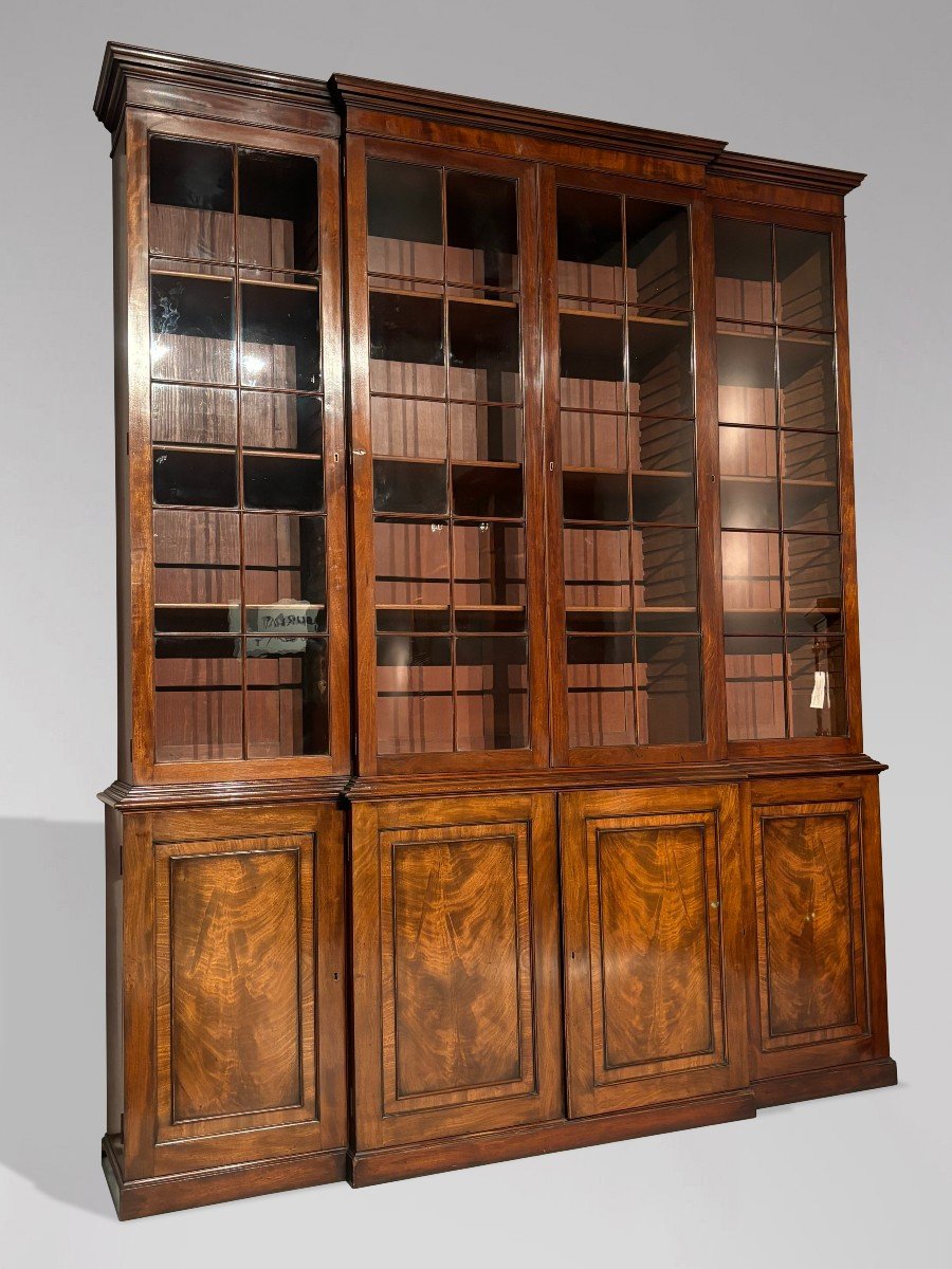 Early 19th Century Regency Period Mahogany 4-door Breakfront Library Bookcase-photo-4