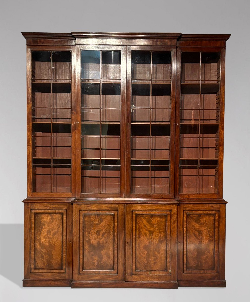 Early 19th Century Regency Period Mahogany 4-door Breakfront Library Bookcase-photo-5