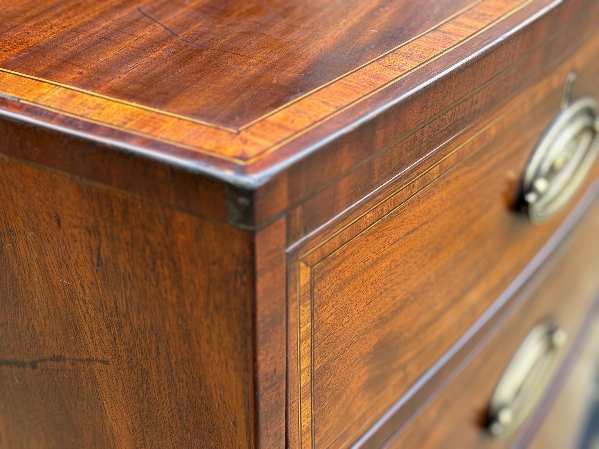 19th Century Bow Front Mahogany & Inlay Chest Of Drawers-photo-4