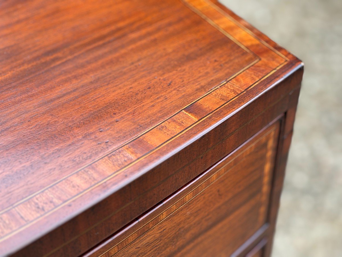 19th Century Bow Front Mahogany & Inlay Chest Of Drawers-photo-1