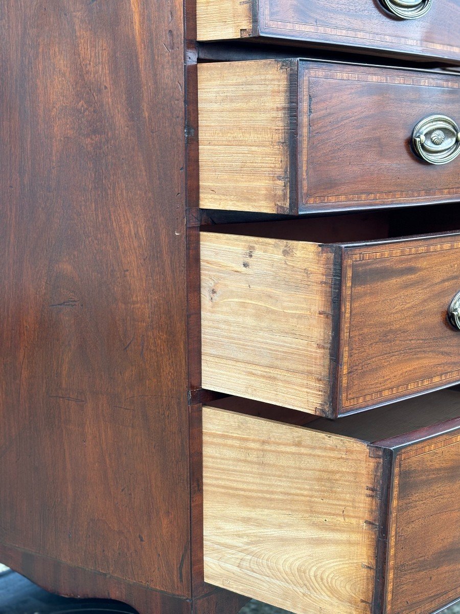 19th Century Bow Front Mahogany & Inlay Chest Of Drawers-photo-2