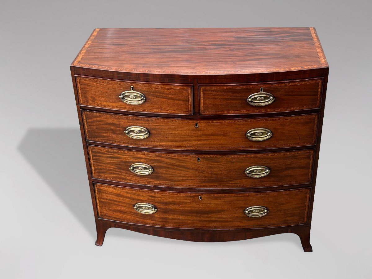 19th Century Bow Front Mahogany & Inlay Chest Of Drawers-photo-5