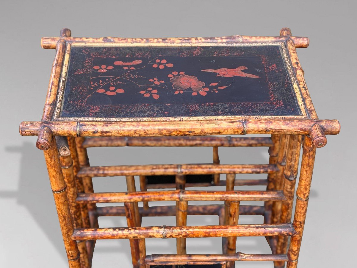 19th Century Hand Painted Tiger Bamboo Table With Magazine Rack-photo-2