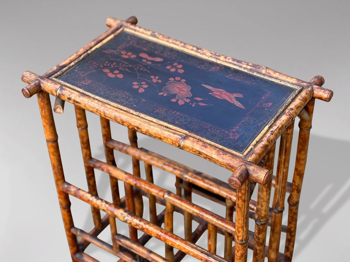 19th Century Hand Painted Tiger Bamboo Table With Magazine Rack-photo-4