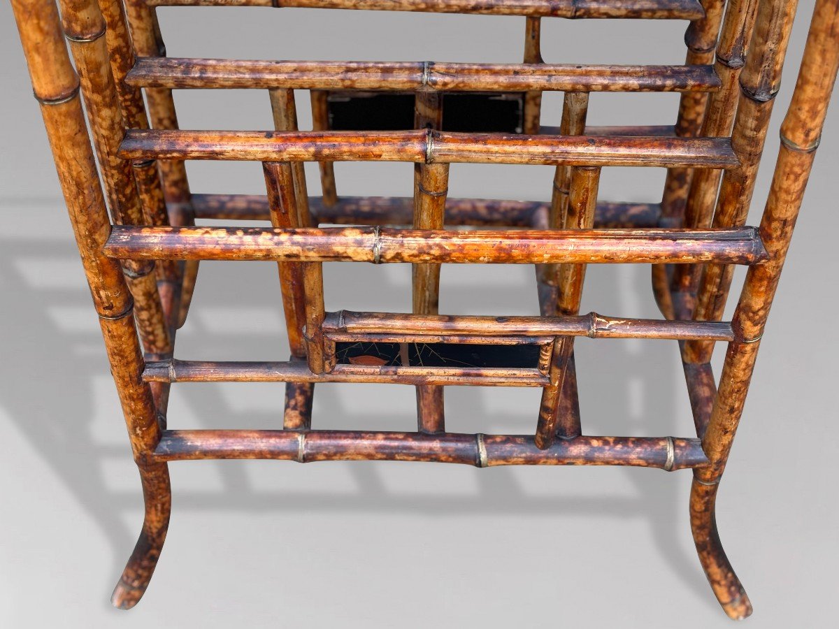 19th Century Hand Painted Tiger Bamboo Table With Magazine Rack-photo-1